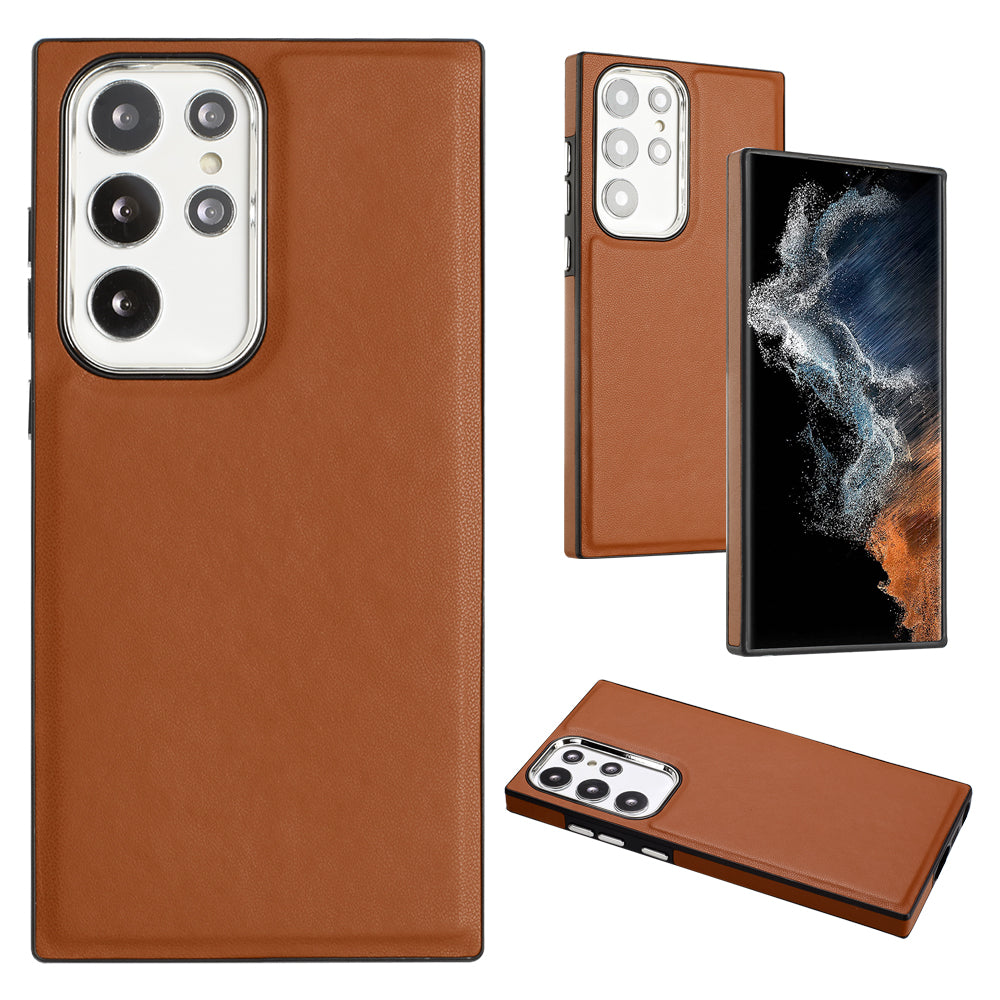 YB Leather Coating Series-6 For Samsung Galaxy S23 Ultra PU Leather TPU Anti-drop Case Cell Phone Cover