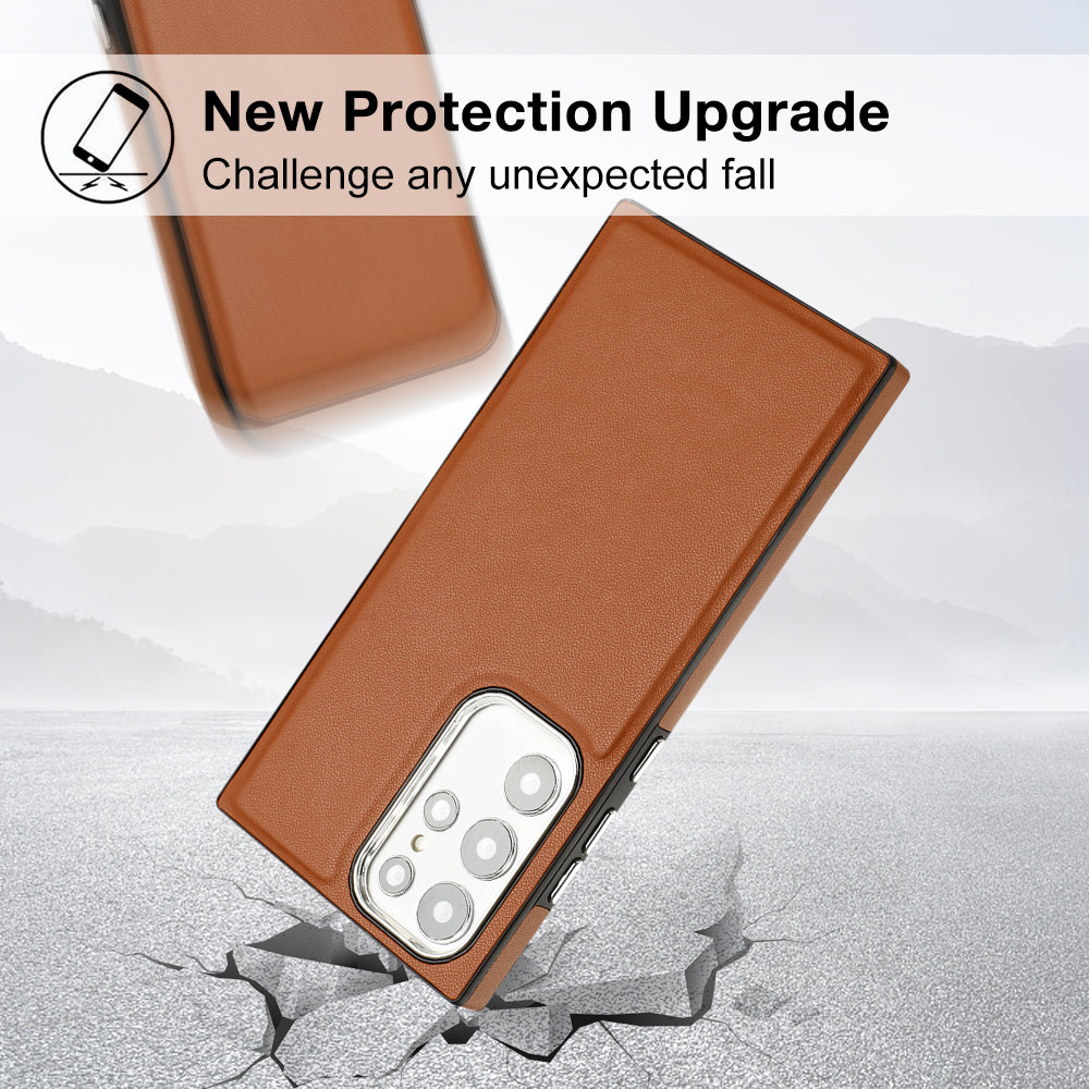 YB Leather Coating Series-6 For Samsung Galaxy S23 Ultra PU Leather TPU Anti-drop Case Cell Phone Cover