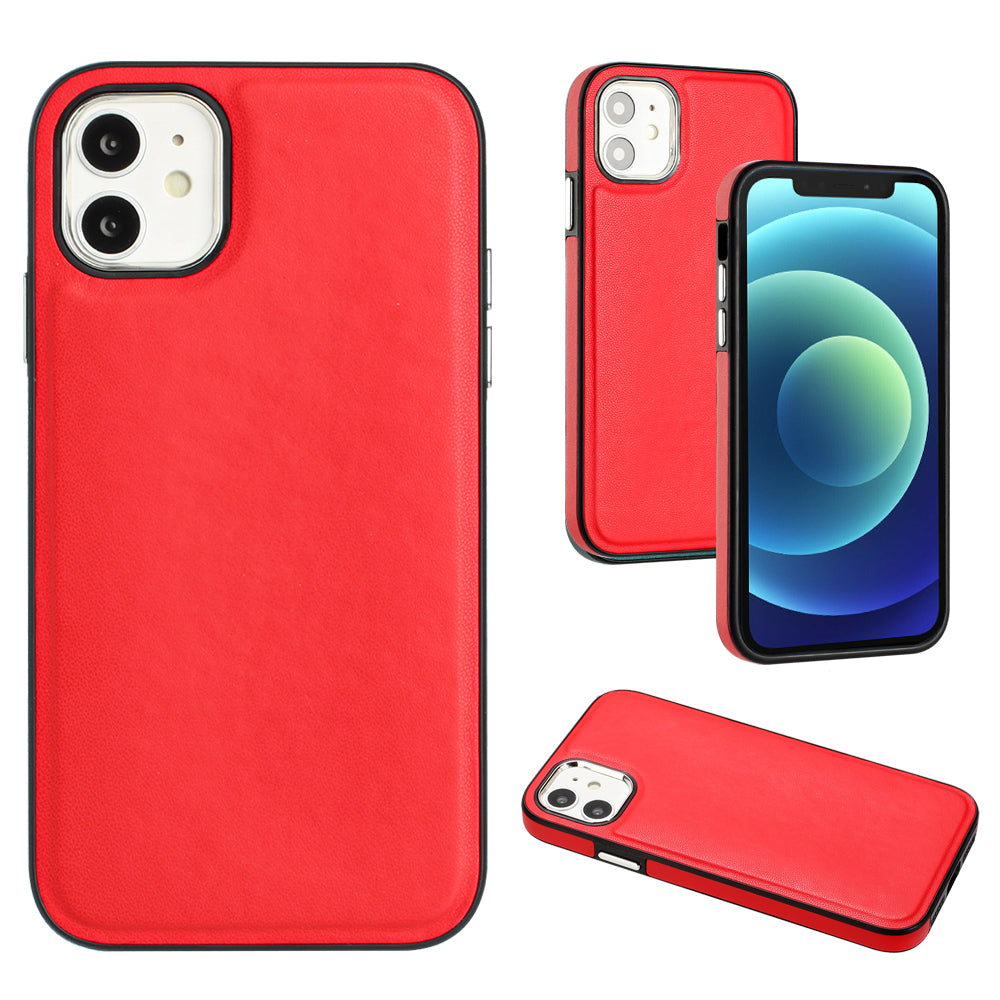 YB Leather Coating Series-6 Cell Phone Cover for iPhone 12/12 Pro Back Shell PU Leather TPU Case