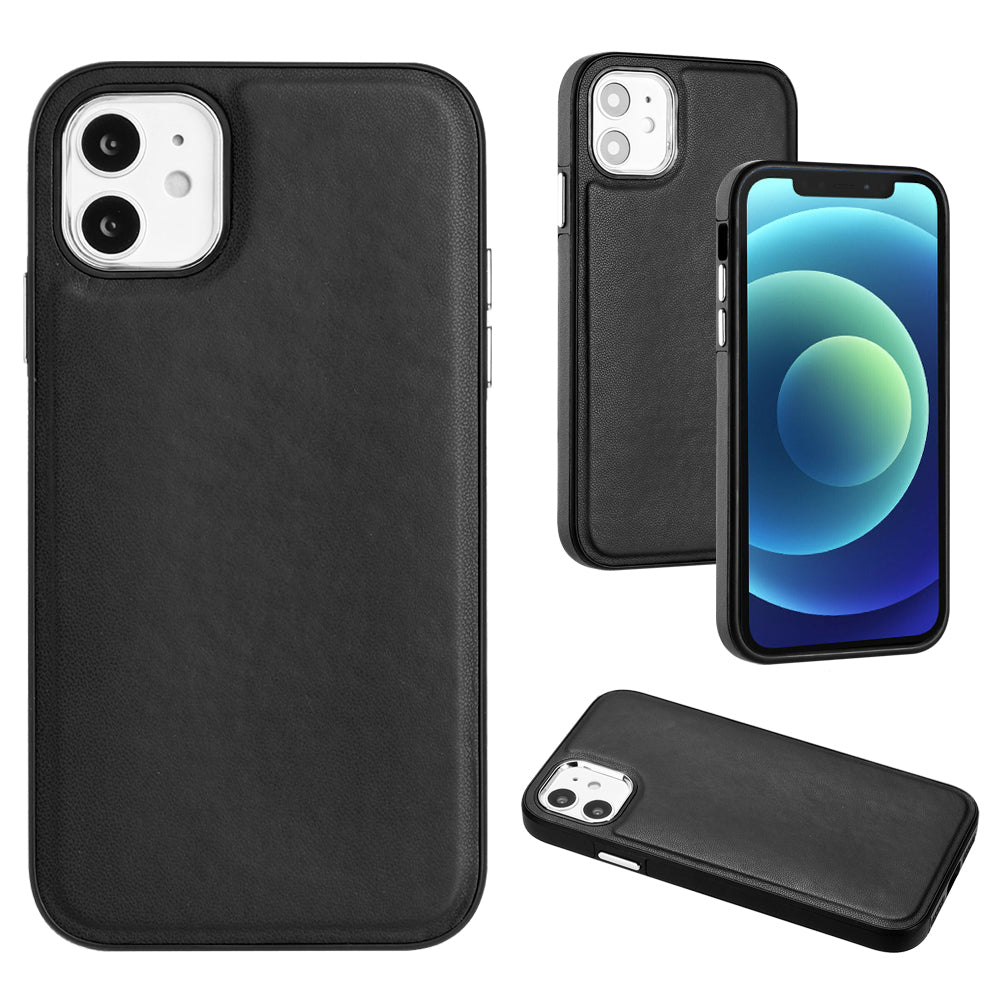 YB Leather Coating Series-6 Cell Phone Cover for iPhone 12/12 Pro Back Shell PU Leather TPU Case