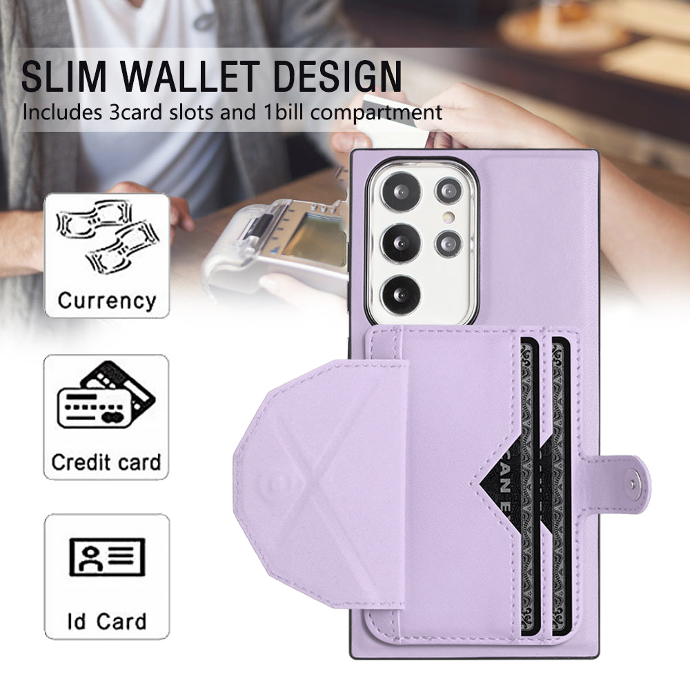 YB Leather Coating Series-4 for Samsung Galaxy S22 Ultra 5G Card Holder Phone Case Kickstand Leather Coated TPU Cover