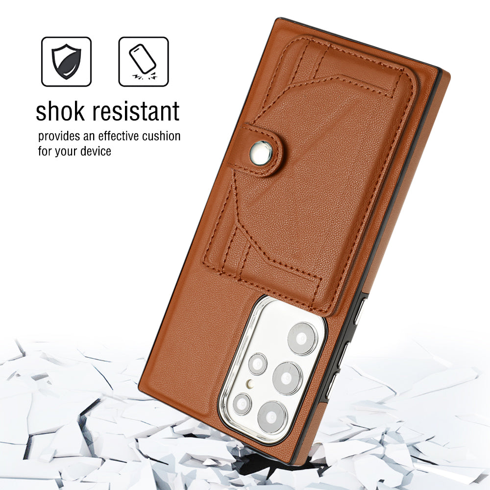 YB Leather Coating Series-4 for Samsung Galaxy S22 Ultra 5G Card Holder Phone Case Kickstand Leather Coated TPU Cover