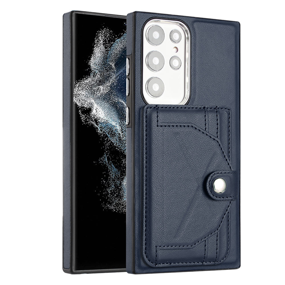 YB Leather Coating Series-4 for Samsung Galaxy S22 Ultra 5G Card Holder Phone Case Kickstand Leather Coated TPU Cover