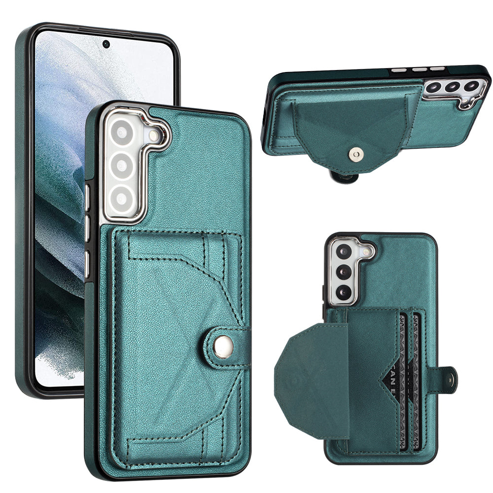 YB Leather Coating Series-4 for Samsung Galaxy S23 Kickstand Case PU Leather TPU Card Holder Phone Cover