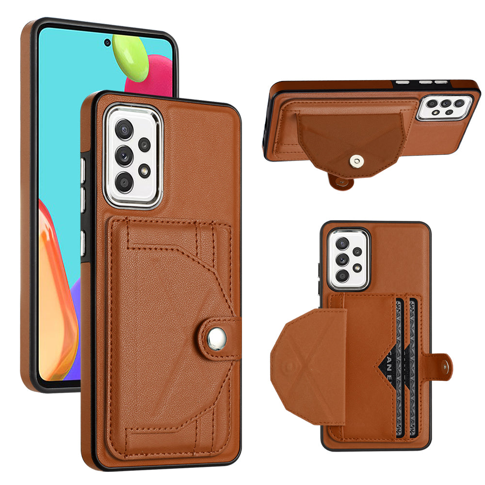 YB Leather Coating Series-4 for Samsung Galaxy A52 4G 5G A52s 5G Card Holder Phone Cover Kickstand Leather TPU Case