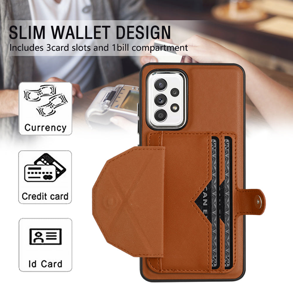 YB Leather Coating Series-4 for Samsung Galaxy A52 4G 5G A52s 5G Card Holder Phone Cover Kickstand Leather TPU Case
