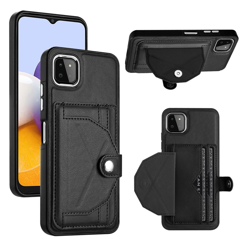 YB Leather Coating Series-4 Kickstand Case for Samsung Galaxy A22 5G (EU Version) Card Holder PU Leather TPU Phone Cover