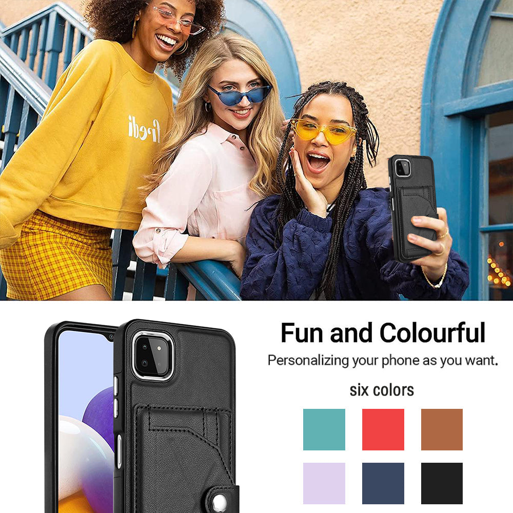 YB Leather Coating Series-4 Kickstand Case for Samsung Galaxy A22 5G (EU Version) Card Holder PU Leather TPU Phone Cover