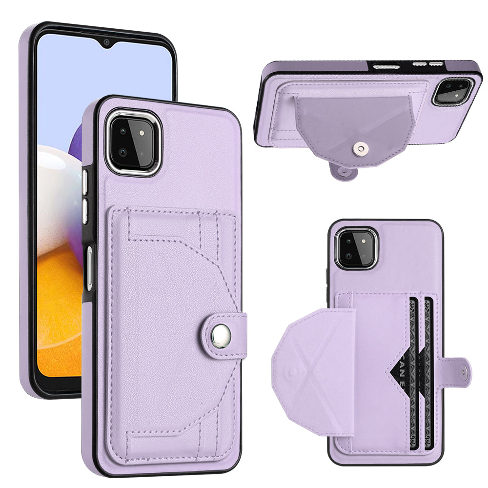 YB Leather Coating Series-4 Kickstand Case for Samsung Galaxy A22 5G (EU Version) Card Holder PU Leather TPU Phone Cover