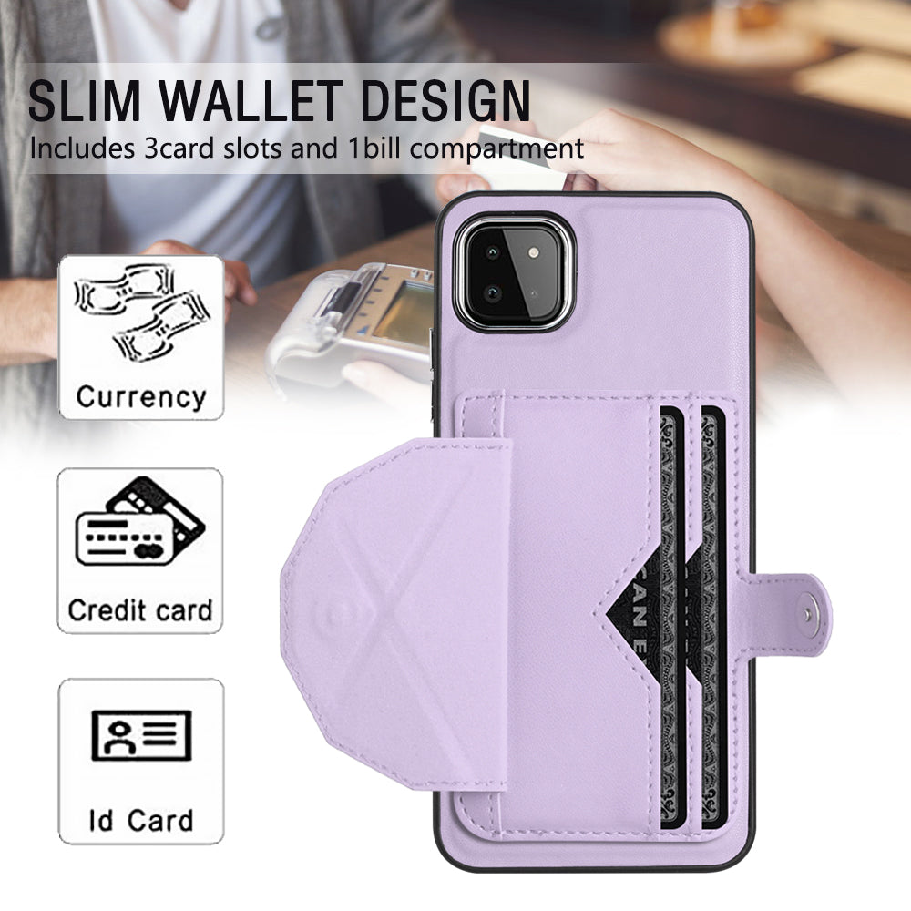 YB Leather Coating Series-4 Kickstand Case for Samsung Galaxy A22 5G (EU Version) Card Holder PU Leather TPU Phone Cover