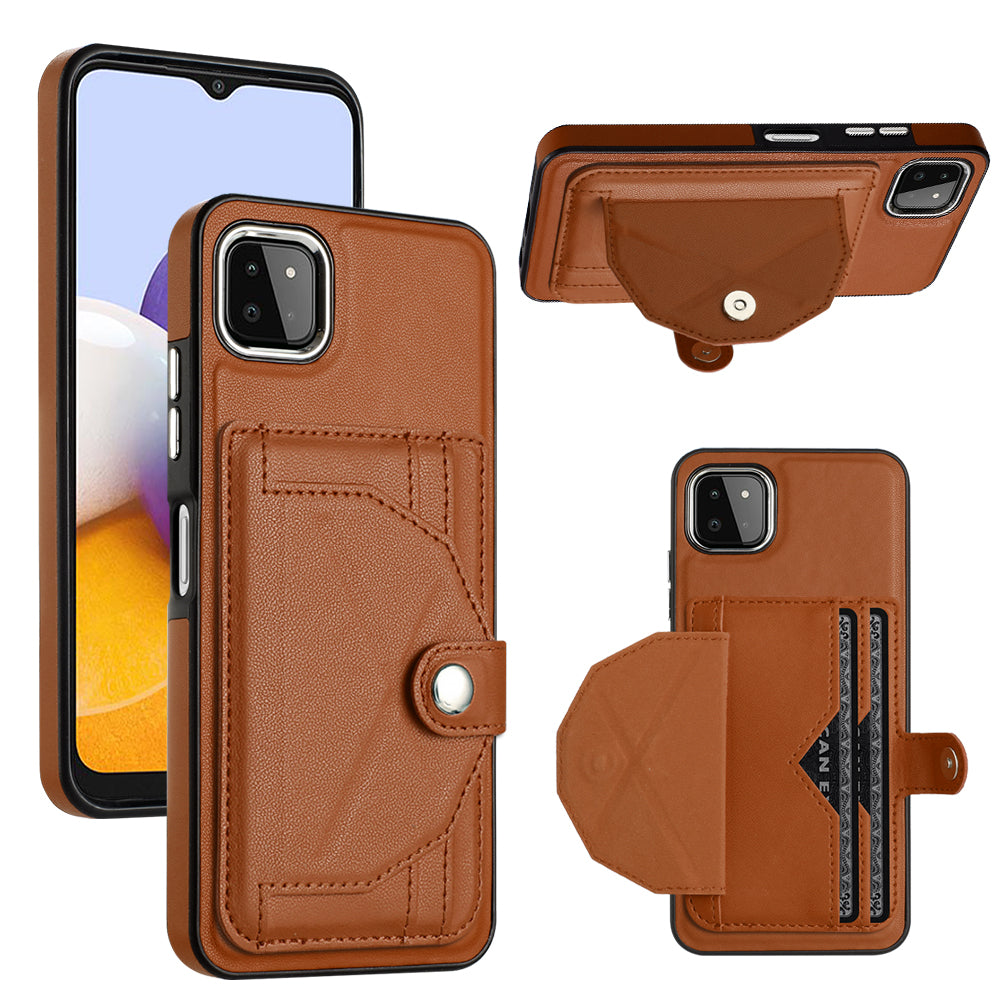 YB Leather Coating Series-4 Kickstand Case for Samsung Galaxy A22 5G (EU Version) Card Holder PU Leather TPU Phone Cover