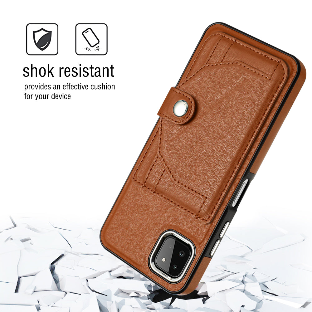 YB Leather Coating Series-4 Kickstand Case for Samsung Galaxy A22 5G (EU Version) Card Holder PU Leather TPU Phone Cover