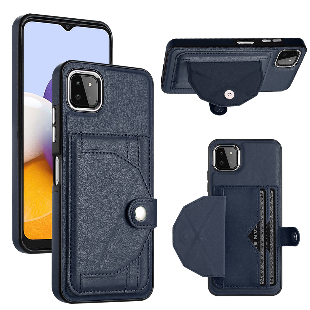 YB Leather Coating Series-4 Kickstand Case for Samsung Galaxy A22 5G (EU Version) Card Holder PU Leather TPU Phone Cover