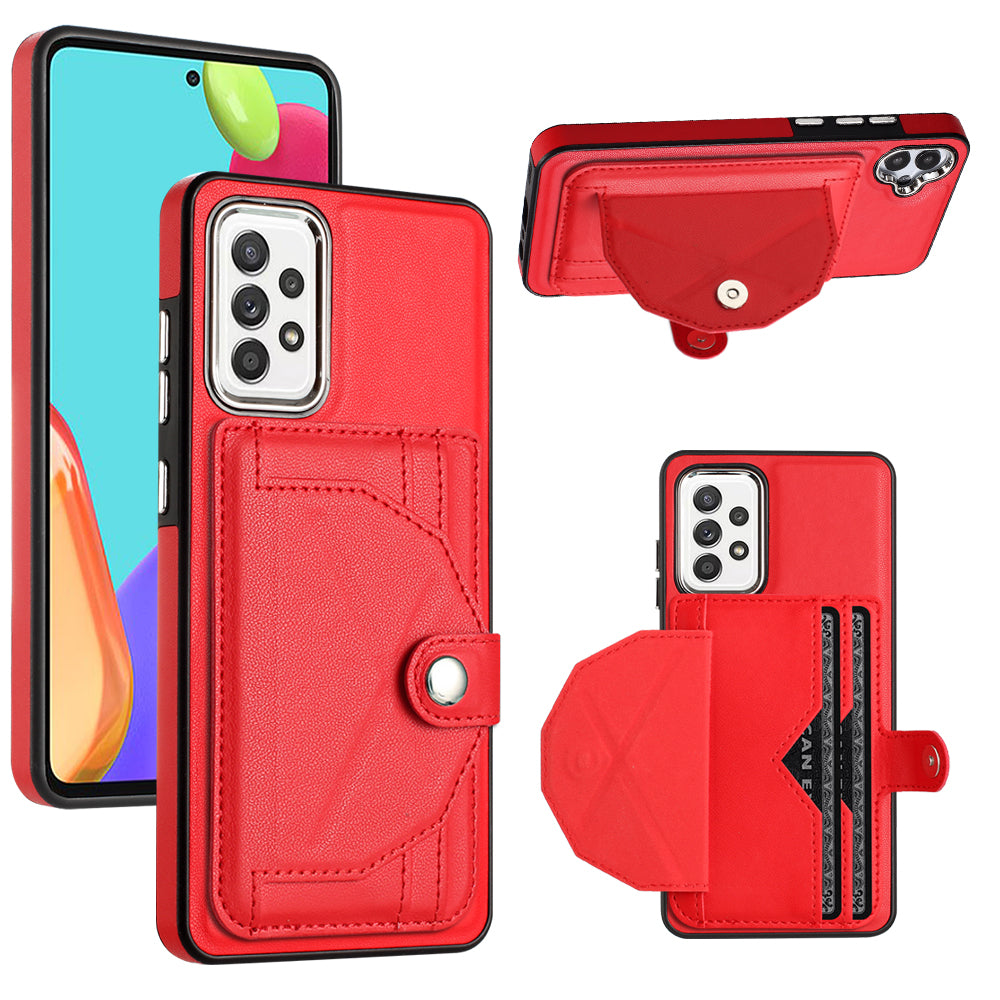 YB Leather Coating Series-4 Phone Case for Samsung Galaxy A32 4G (EU Version) Kickstand Card Slots Leather Coated TPU Cover