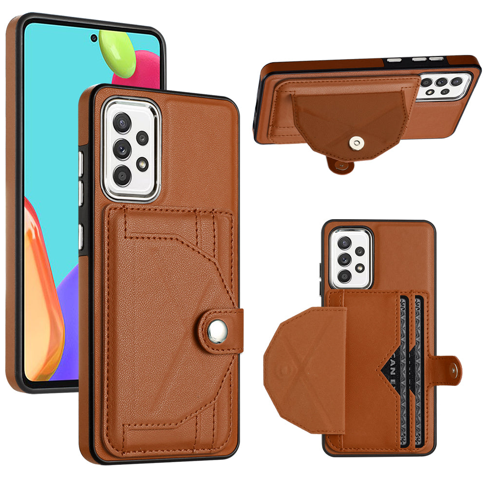 YB Leather Coating Series-4 Phone Case for Samsung Galaxy A32 4G (EU Version) Kickstand Card Slots Leather Coated TPU Cover