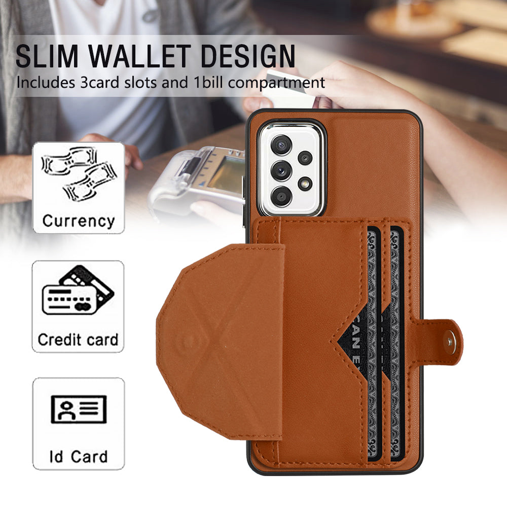 YB Leather Coating Series-4 Phone Case for Samsung Galaxy A32 4G (EU Version) Kickstand Card Slots Leather Coated TPU Cover