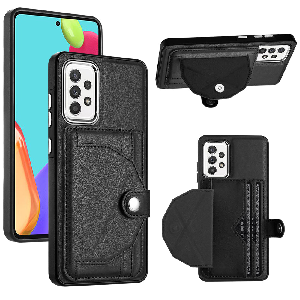 YB Leather Coating Series-4 Phone Case for Samsung Galaxy A32 4G (EU Version) Kickstand Card Slots Leather Coated TPU Cover