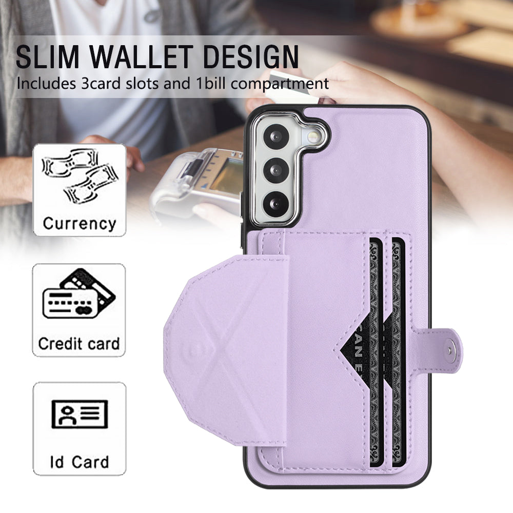 YB Leather Coating Series-4 for Samsung Galaxy S22 5G Phone Case Kickstand Card Holder Leather Coated TPU Cover