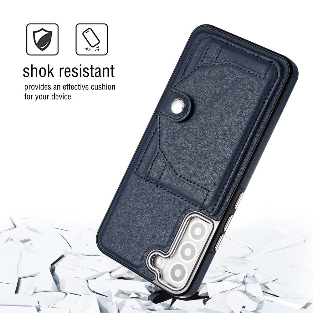 YB Leather Coating Series-4 for Samsung Galaxy S22 5G Phone Case Kickstand Card Holder Leather Coated TPU Cover