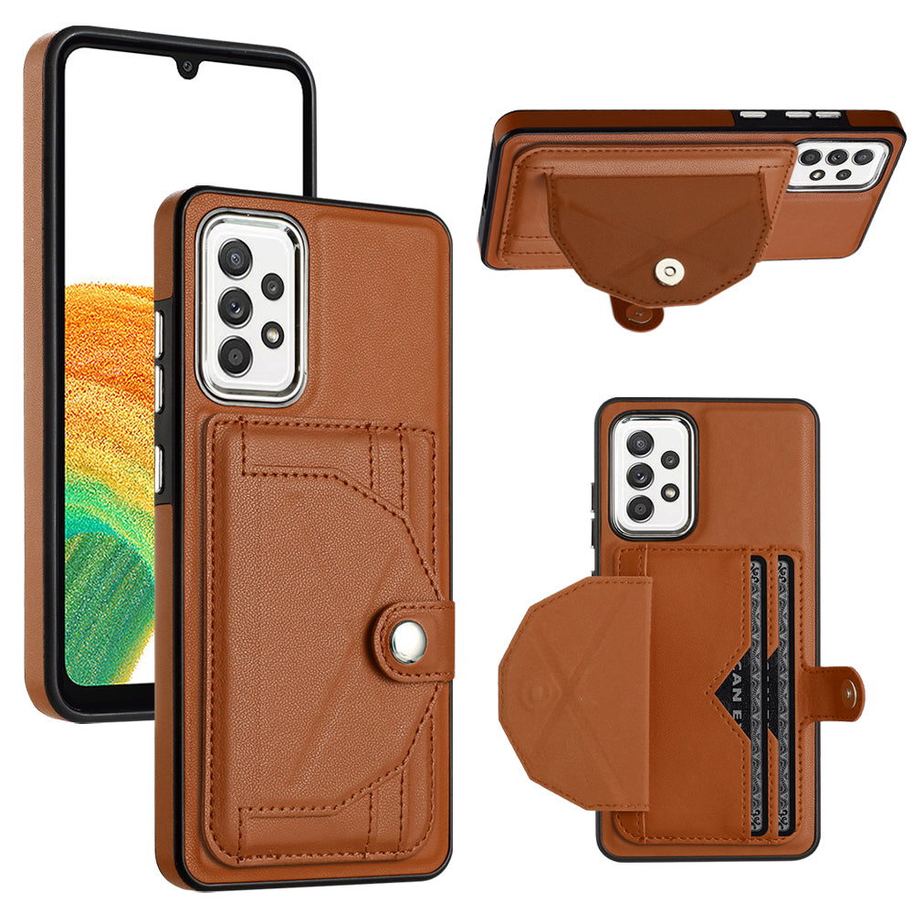 YB Leather Coating Series-4 Card Holder Case for Samsung Galaxy A33 5G PU Leather Coated TPU Kickstand Phone Cover