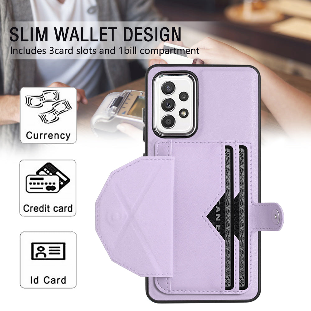 YB Leather Coating Series-4 Card Holder Case for Samsung Galaxy A33 5G PU Leather Coated TPU Kickstand Phone Cover