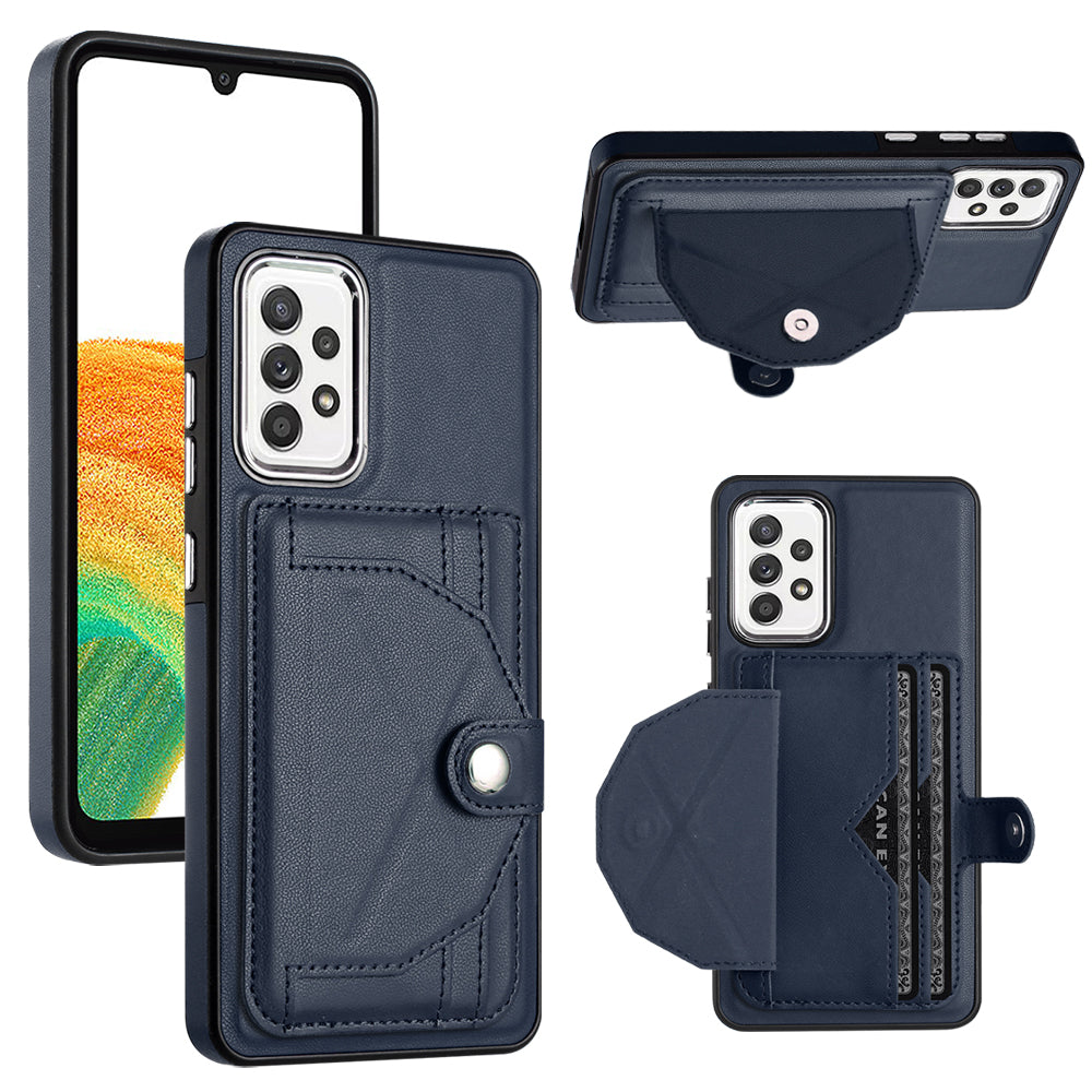 YB Leather Coating Series-4 Card Holder Case for Samsung Galaxy A33 5G PU Leather Coated TPU Kickstand Phone Cover