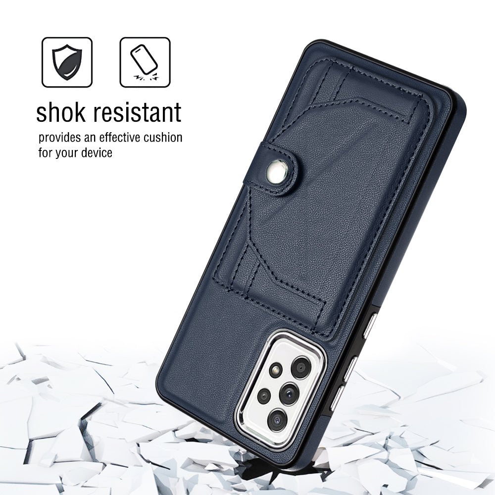 YB Leather Coating Series-4 Card Holder Case for Samsung Galaxy A33 5G PU Leather Coated TPU Kickstand Phone Cover