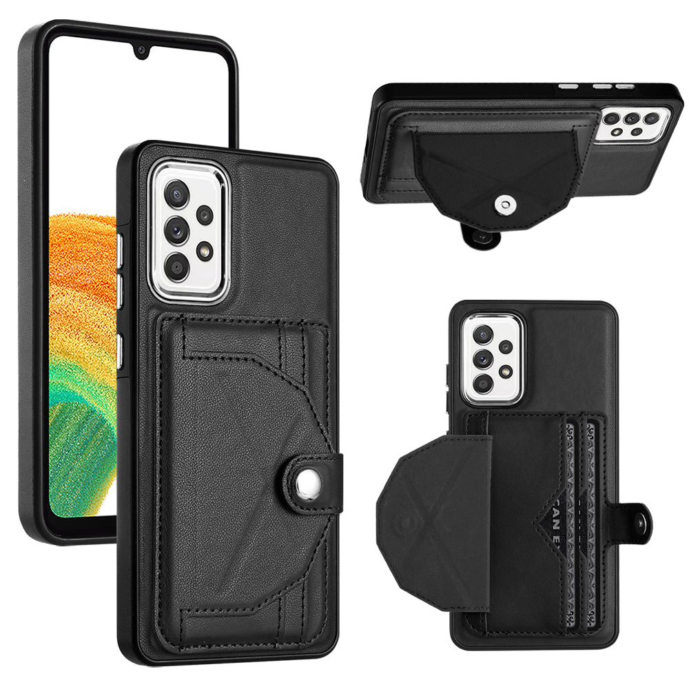 YB Leather Coating Series-4 Card Holder Case for Samsung Galaxy A33 5G PU Leather Coated TPU Kickstand Phone Cover
