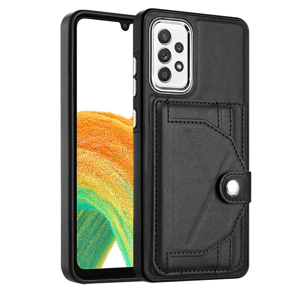 YB Leather Coating Series-4 Card Holder Case for Samsung Galaxy A33 5G PU Leather Coated TPU Kickstand Phone Cover