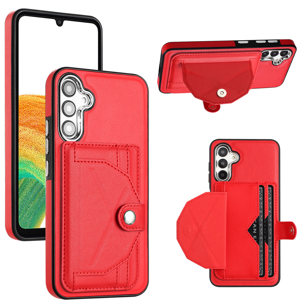 YB Leather Coating Series-4 for Samsung Galaxy A34 5G Leather Coated TPU Kickstand Case Card Slots Phone Cover