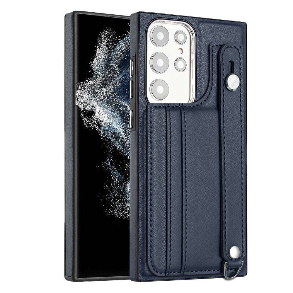 YB Leather Coating Series-5 For Samsung Galaxy S23 Ultra Kickstand Case Leather Coated TPU Phone Cover with Card Slots