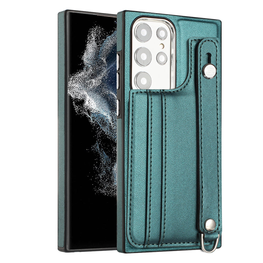YB Leather Coating Series-5 For Samsung Galaxy S23 Ultra Kickstand Case Leather Coated TPU Phone Cover with Card Slots