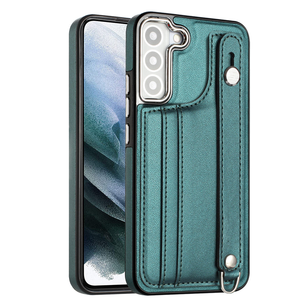 YB Leather Coating Series-5 For Samsung Galaxy S23 Card Slots Anti-drop Cover Leather Coated TPU Kickstand Case