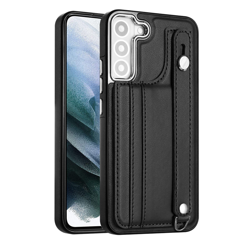 YB Leather Coating Series-5 For Samsung Galaxy S22 5G Card Slots PU Leather TPU Cover Kickstand Case