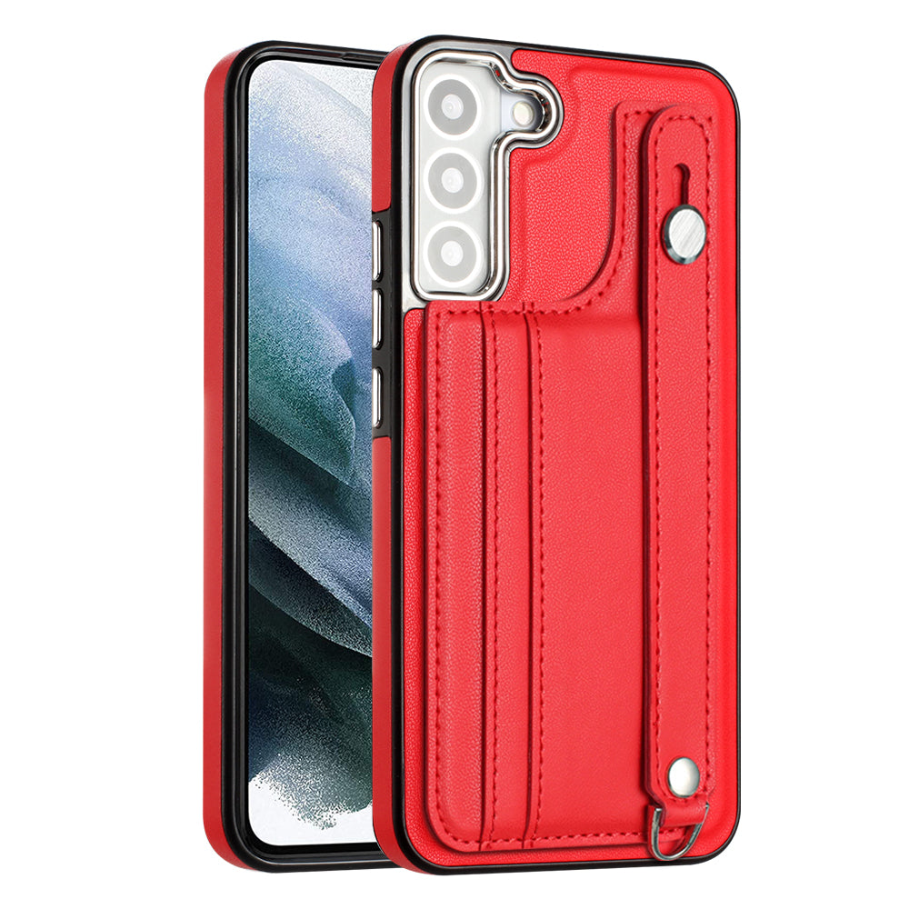 YB Leather Coating Series-5 For Samsung Galaxy S22 5G Card Slots PU Leather TPU Cover Kickstand Case