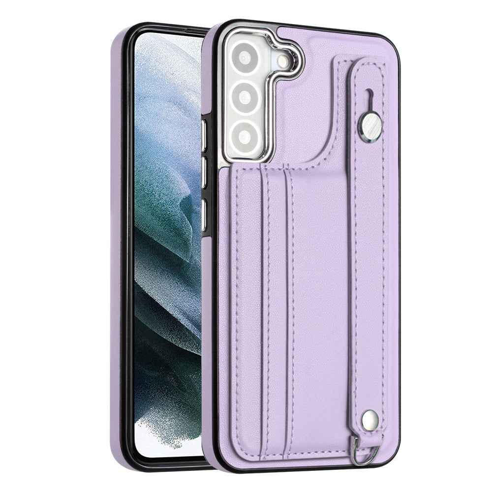 YB Leather Coating Series-5 For Samsung Galaxy S22 5G Card Slots PU Leather TPU Cover Kickstand Case