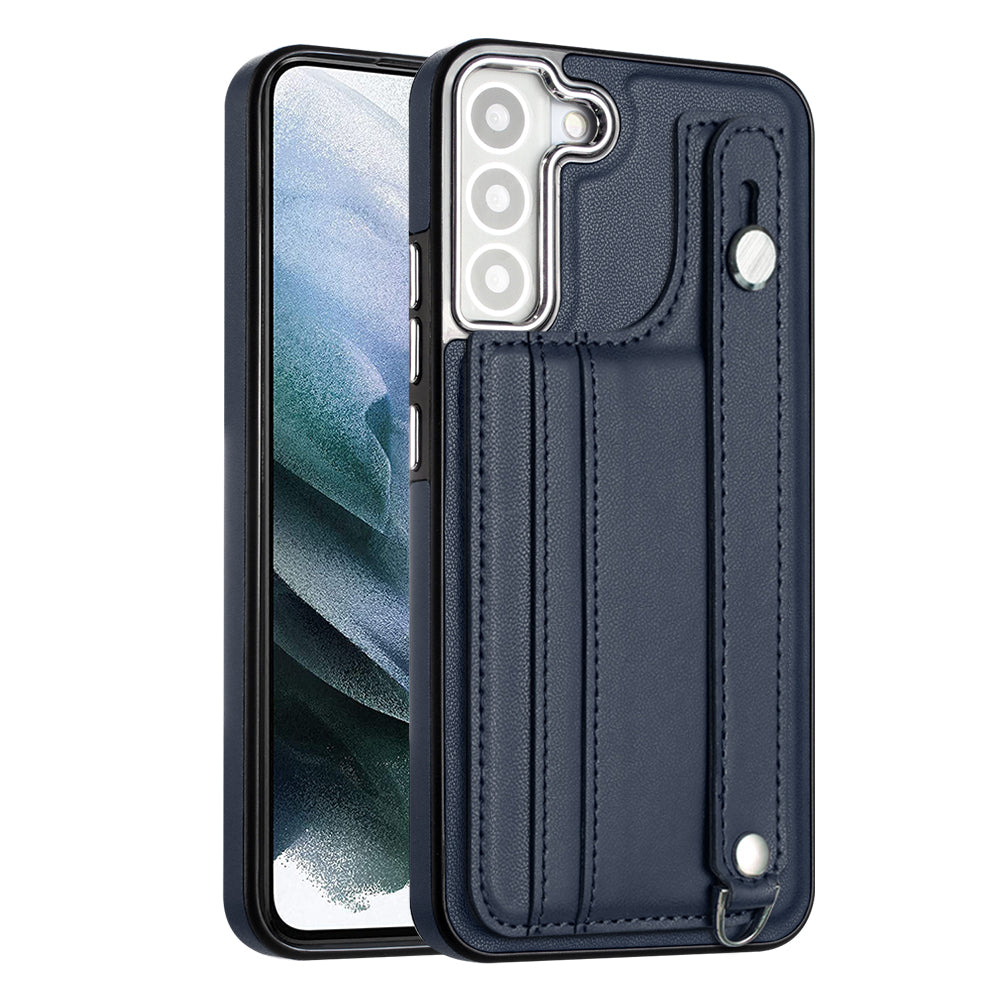 YB Leather Coating Series-5 For Samsung Galaxy S22 5G Card Slots PU Leather TPU Cover Kickstand Case