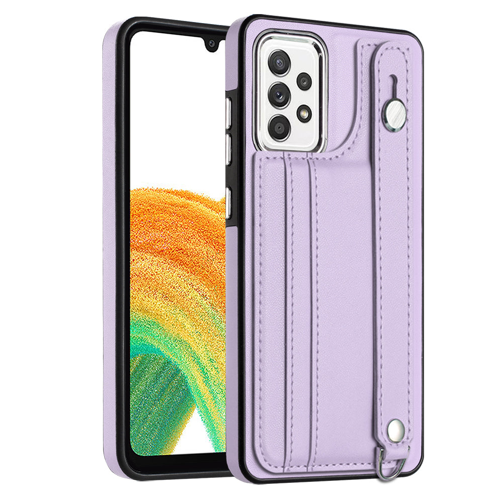 YB Leather Coating Series-5 For Samsung Galaxy A73 5G Mobile Phone Cover Card Slots PU Leather TPU Kickstand Case