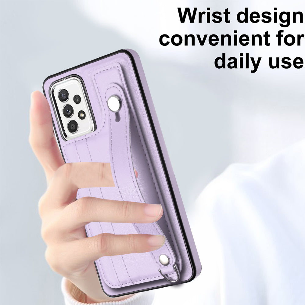 YB Leather Coating Series-5 For Samsung Galaxy A73 5G Mobile Phone Cover Card Slots PU Leather TPU Kickstand Case