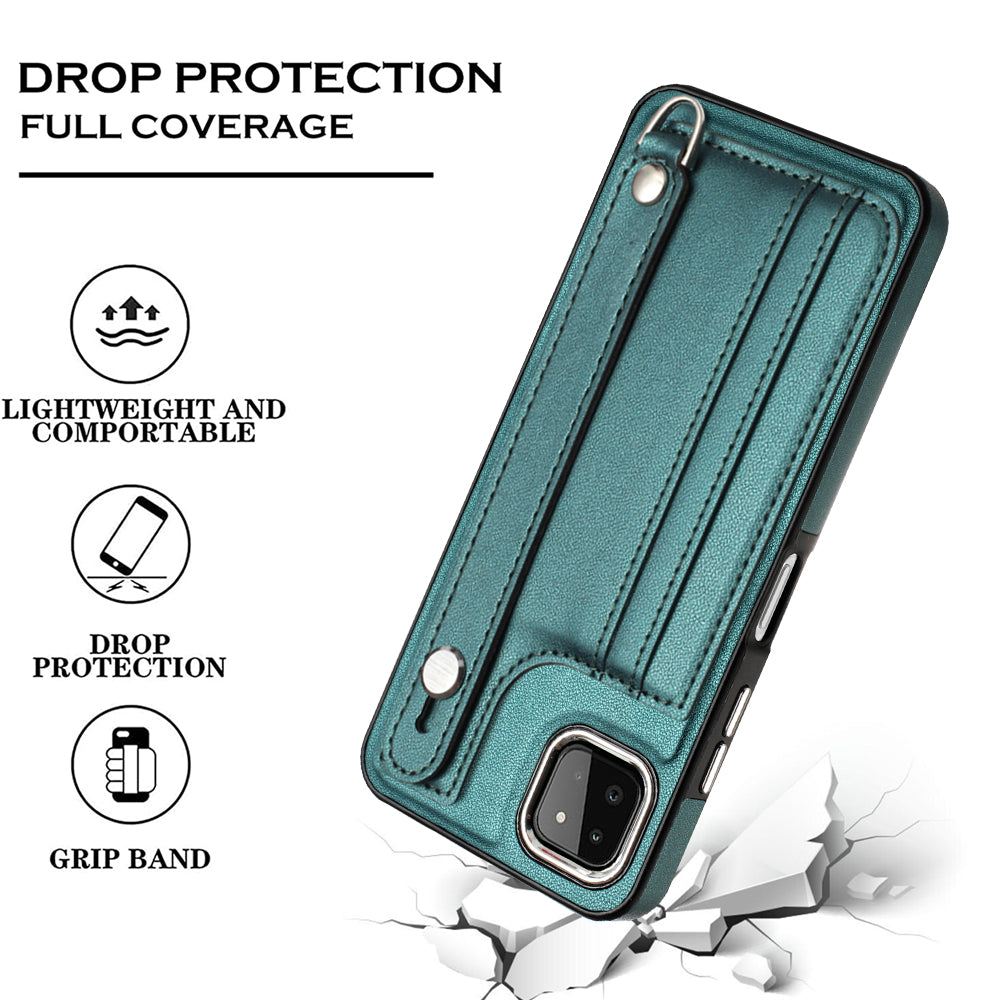 For Samsung Galaxy A22 5G (EU Version) Kickstand Case YB Leather Coating Series-5 Card Holder TPU Phone Cover