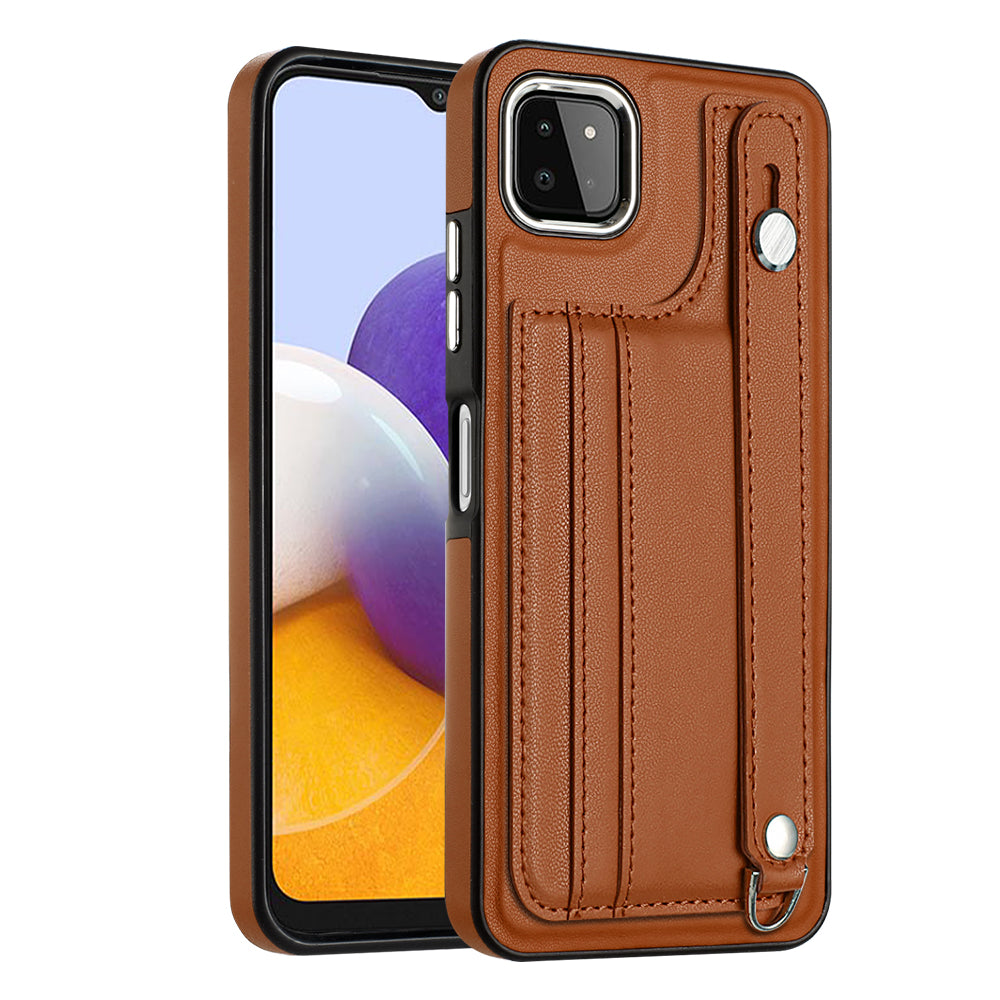 For Samsung Galaxy A22 5G (EU Version) Kickstand Case YB Leather Coating Series-5 Card Holder TPU Phone Cover