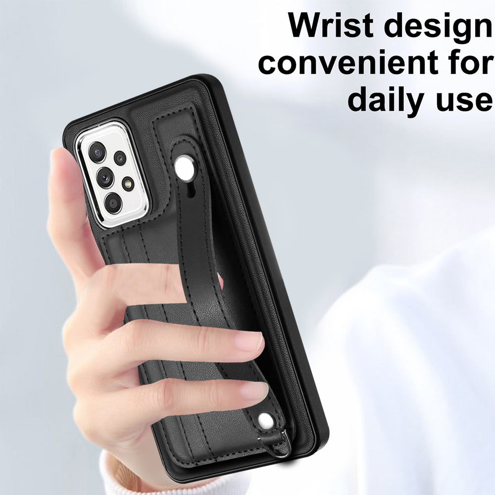 For Samsung Galaxy A32 4G (EU Version) Phone Case YB Leather Coating Series-5 Card Holder Kickstand TPU Cover