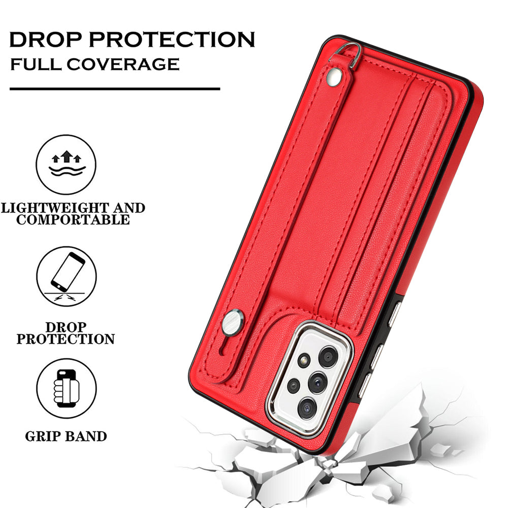 For Samsung Galaxy A32 4G (EU Version) Phone Case YB Leather Coating Series-5 Card Holder Kickstand TPU Cover