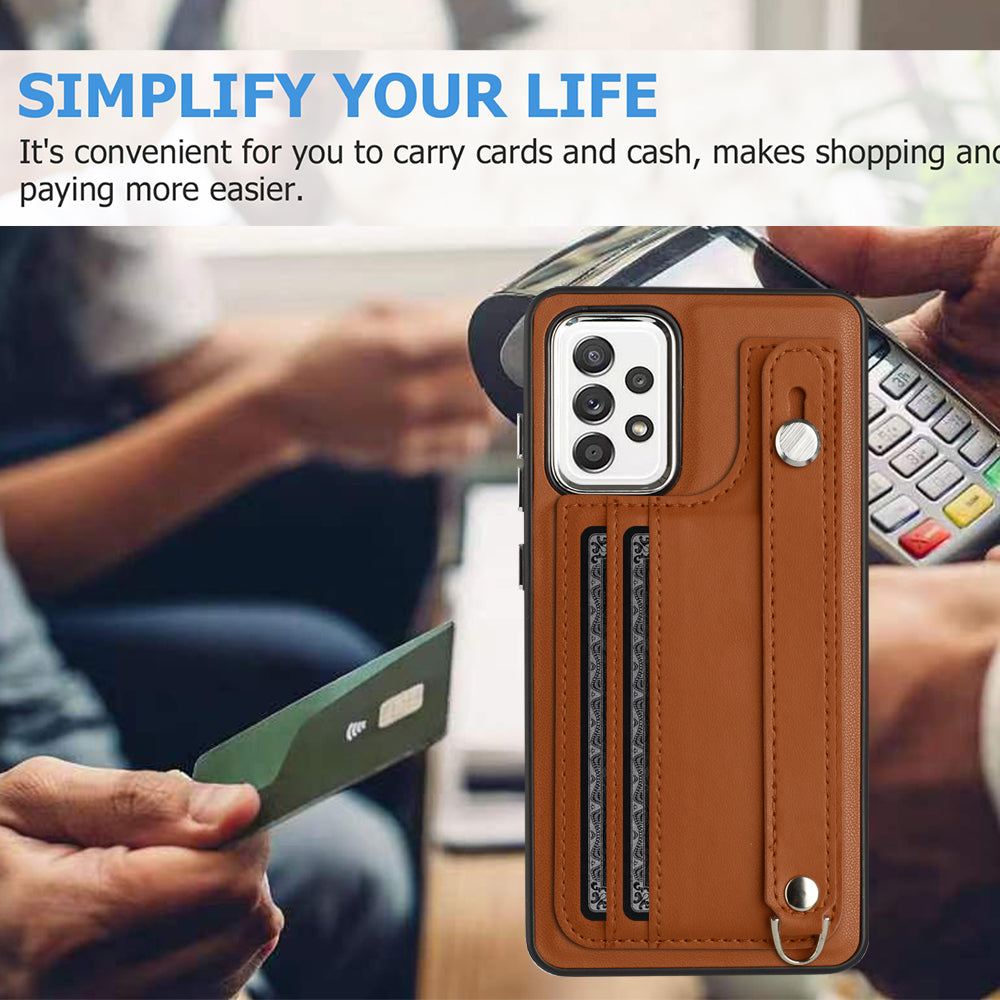 For Samsung Galaxy A32 4G (EU Version) Phone Case YB Leather Coating Series-5 Card Holder Kickstand TPU Cover