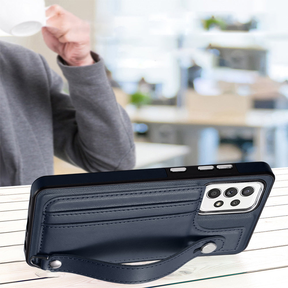 For Samsung Galaxy A32 4G (EU Version) Phone Case YB Leather Coating Series-5 Card Holder Kickstand TPU Cover