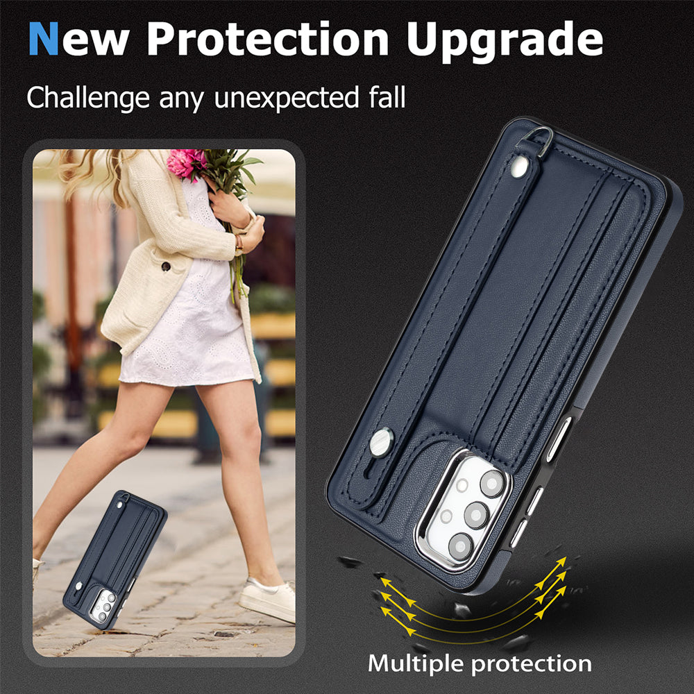 For Samsung Galaxy A32 5G M32 5G Card Holder Phone Case YB Leather Coating Series-5 Kickstand TPU Phone Cover