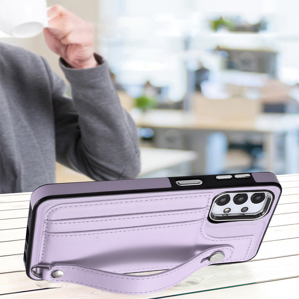 For Samsung Galaxy A32 5G M32 5G Card Holder Phone Case YB Leather Coating Series-5 Kickstand TPU Phone Cover