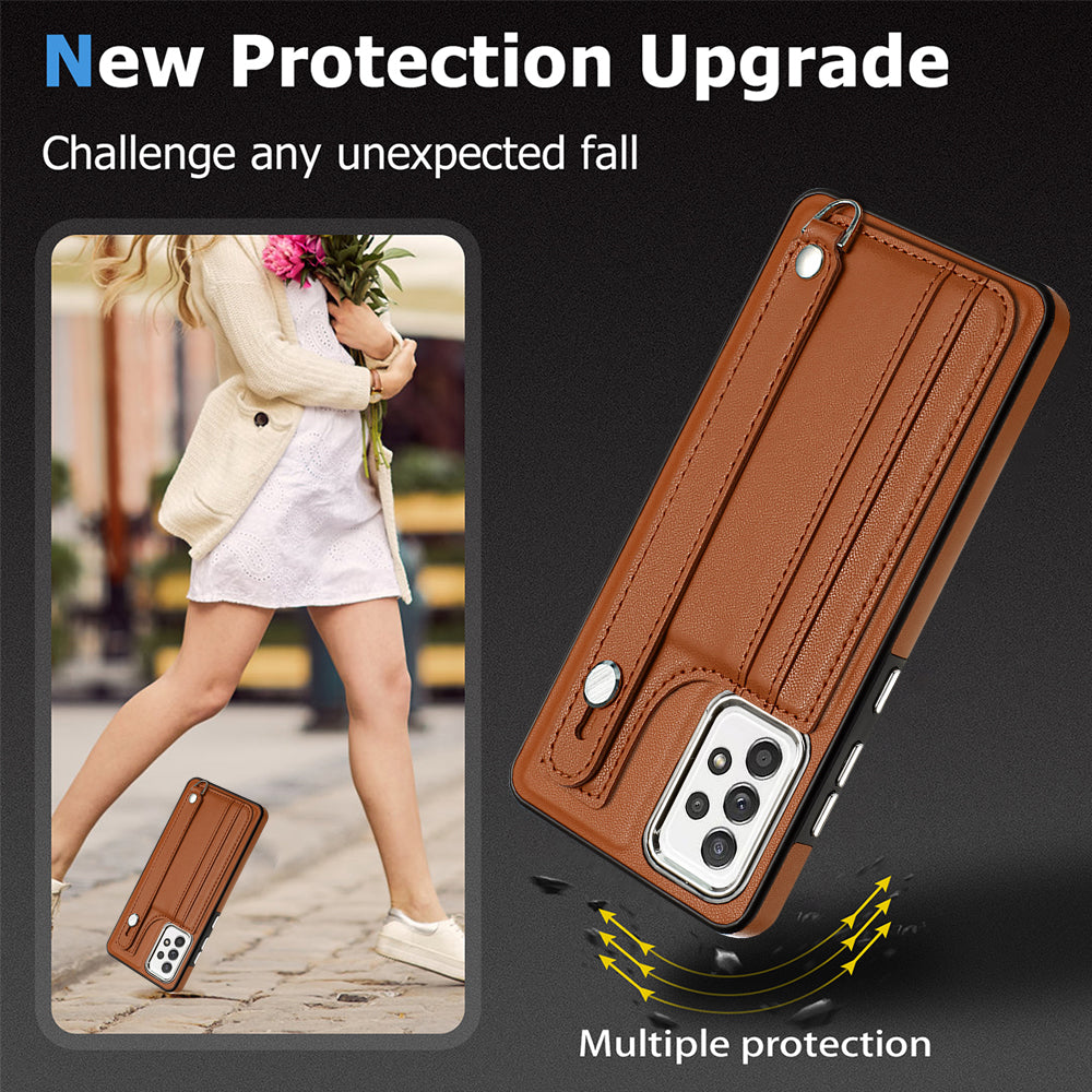 For Samsung Galaxy A72 4G A72 5G Anti-Drop Phone Case YB Leather Coating Series-5 Kickstand TPU Phone Shell