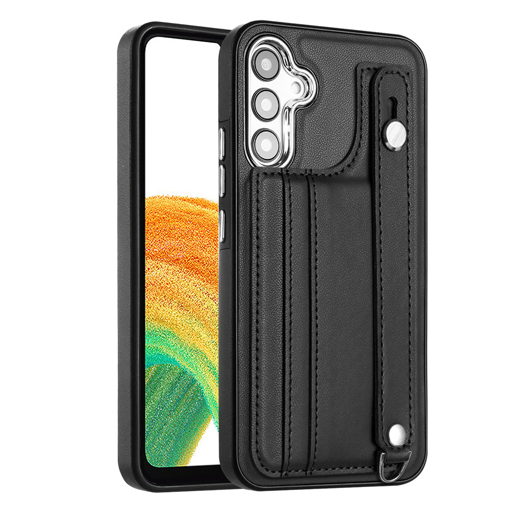 YB Leather Coating Series-5 TPU Phone Case for Samsung Galaxy A34 5G Card Holder Kickstand Phone Protector