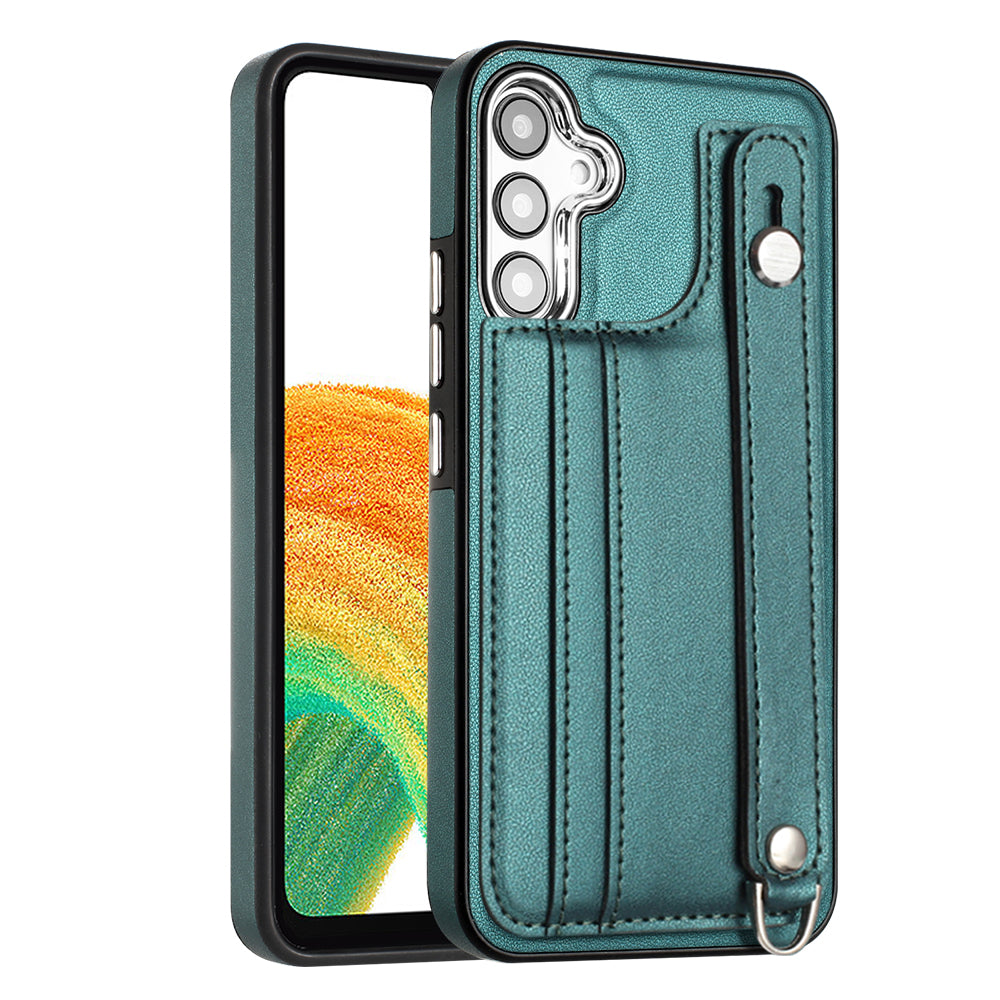 YB Leather Coating Series-5 TPU Phone Case for Samsung Galaxy A34 5G Card Holder Kickstand Phone Protector